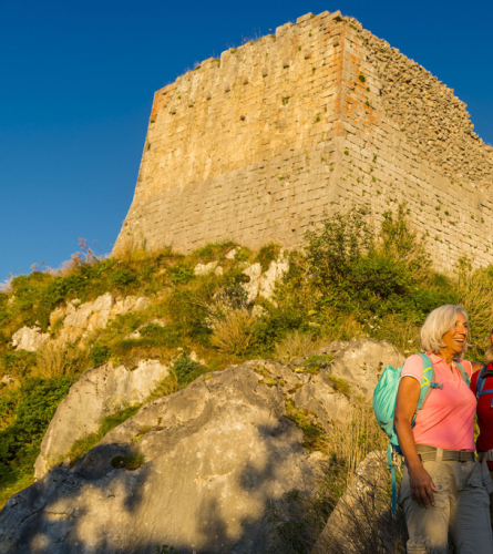 Montsegur and hikers