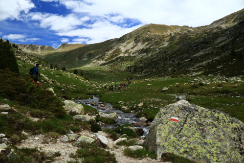 Crossing the stream several times during the long descent from Portella Blanca